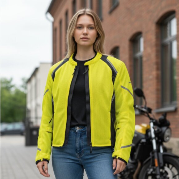 Women’s Hi-Vis Yellow-Black Mesh Motorcycle Jacket 3XL Yellow Black CE Armor EUC - Picture 16 of 16